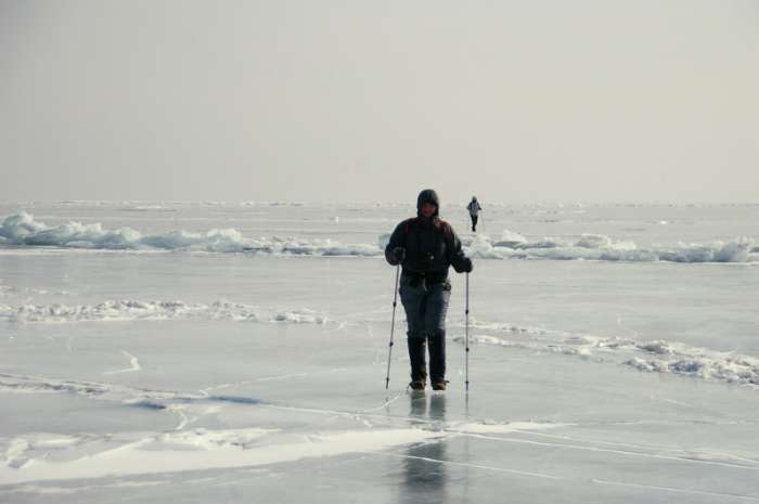 По льду Байкала.